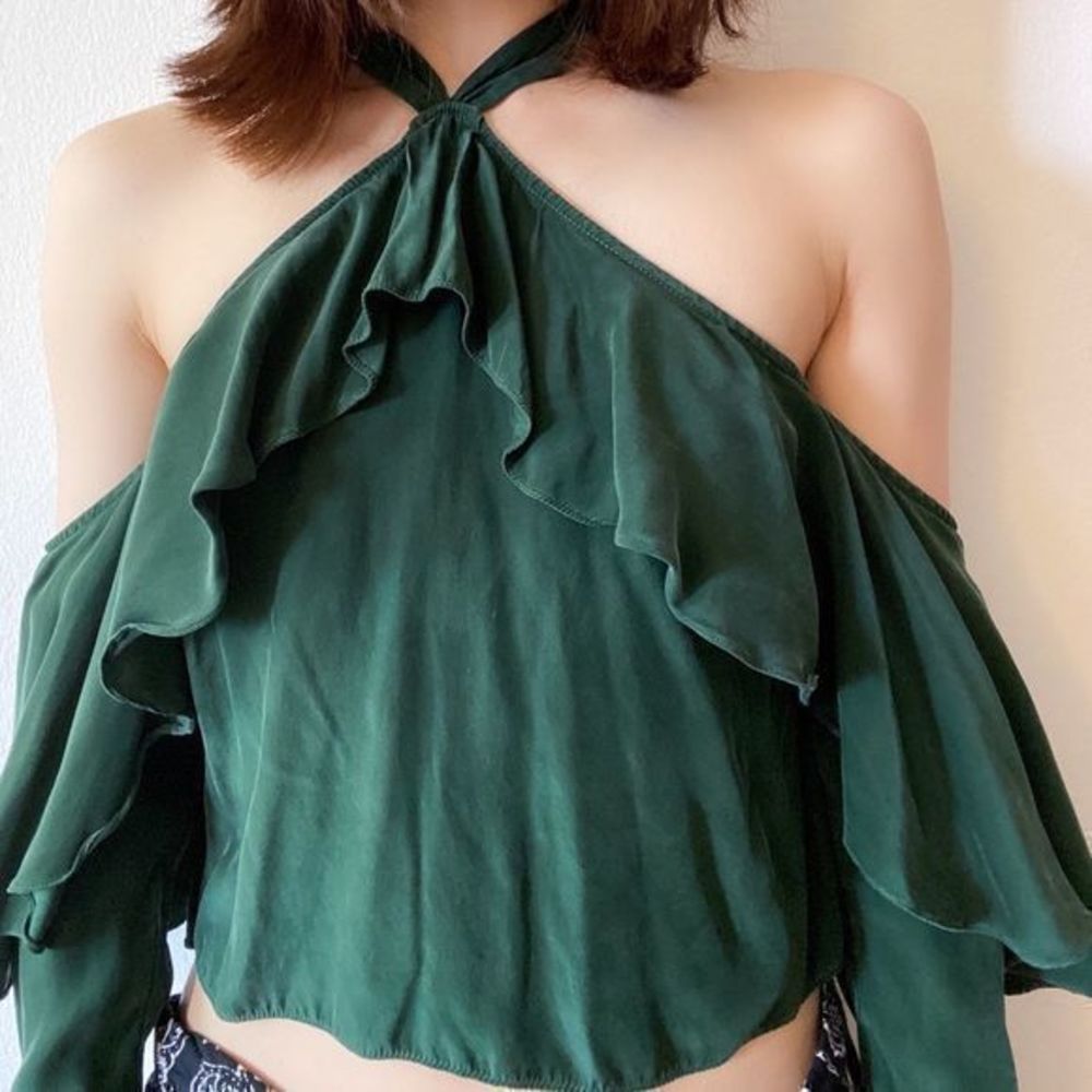 Jay Godfrey Romantic Cold Shoulder Top in Emerald/Green